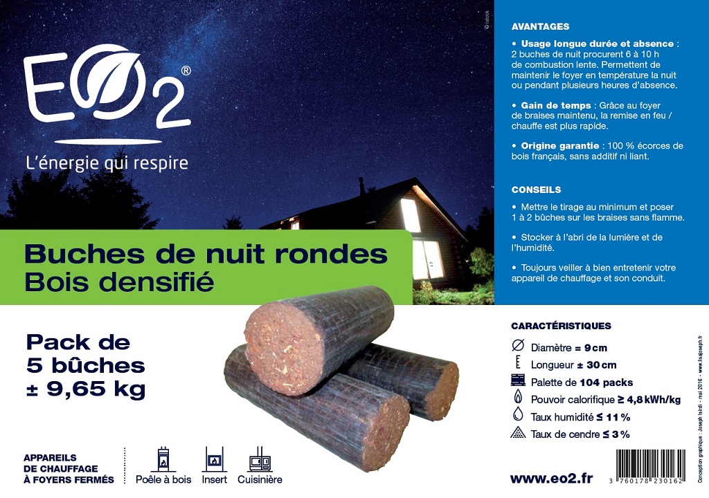 Briquette bois compressé longue durée - Spécial Nuit